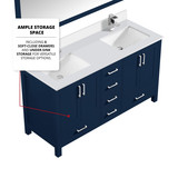 Lexora  LJ342260DEWQ000 Jacques 60 in. W x 22 in. D Navy Blue Double Bath Vanity and White Quartz Top