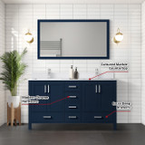 Lexora  LVJ60DE300 Jacques 60 in. W x 22 in. D Navy Blue Bath Vanity and Cultured Marble Top