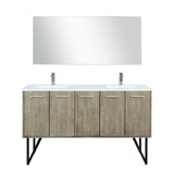 Lexora Lancy 60 inch W x 20 in D Rustic Acacia Double Sink Vanity Cabinet, Cultured Marble Top, Rose Gold Faucet Set and 55 in Mirror