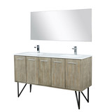 Lexora Lancy 60 inch W x 20 in D Rustic Acacia Double Sink Vanity Cabinet, Cultured Marble Top, Rose Gold Faucet Set and 55 in Mirror
