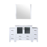 Lexora Volez 60 inch W White Bath Vanity Cabinet with Side Cabinets, White Ceramic Top, and 34 in Mirror