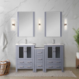 Lexora  LV341860SBESM34 Volez 60 in W x 18.25 in D Dark Grey Bath Vanity with Side Cabinets, White Ceramic Top, and 34 in Mirror