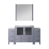 Lexora LV341860SBESM34 Volez 60 inch W Dark Grey Bath Vanity Cabinet with Side Cabinets, White Ceramic Top, and 34 in Mirror