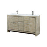 Lexora LLF60DKSOD000FGM Lafarre 60 inch W x 20 in D Rustic Acacia Double Sink Vanity Cabinet, White Quartz Top and Gun Metal Faucet Set