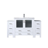 Lexora Volez 60 inch W White Double Sink Vanity Cabinet with Side Cabinets, White Ceramic Top, and Faucet Set