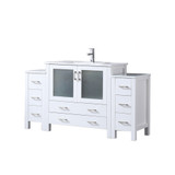 Lexora Volez 60 inch W White Double Sink Vanity Cabinet with Side Cabinets, White Ceramic Top, and Faucet Set