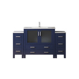 Lexora Volez 60 inch W Navy Blue Double Sink Vanity Cabinet with Side Cabinets, White Ceramic Top, and Faucet Set