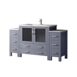 Lexora Volez 60 inch W Dark Grey Double Sink Vanity Cabinet with Side Cabinets, White Ceramic Top, and Faucet Set