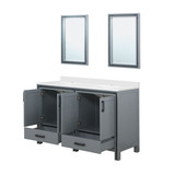 Lexora Ziva 60 inch W Dark Grey Double Sink Vanity Cabinet, White Quartz Top and 22 in Mirrors