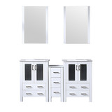 Lexora Volez 60 inch W White Double Sink Vanity Cabinet with Side Cabinet, White Ceramic Top, and 22 in Mirrors