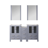 Lexora LV341860SBESM22 Volez 60 inch W Dark Grey Double Sink Vanity Cabinet with Side Cabinet, White Ceramic Top, and 22 in Mirrors