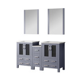 Lexora Volez 60 inch W Dark Grey Double Sink Vanity Cabinet with Side Cabinet, White Ceramic Top, and 22 in Mirrors
