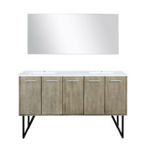 Lexora Lancy 60 inch W x 20 in D Rustic Acacia Double Sink Vanity Cabinet, White Quartz Top and 55 in Mirror