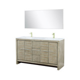Lexora Lafarre 60 inch W x 20 in D Rustic Acacia Double Sink Vanity Cabinet, Cultured Marble Top, Brushed Nickel Faucet Set and 55 in Mirror