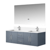 Lexora Geneva 60 in. W Dark Grey Wall Mount Double Sink Vanity Cabinet, White Quartz Top, Faucet Set, and 60 in. LED Mirror