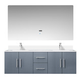 Lexora Geneva 60 in. W Dark Grey Wall Mount Double Sink Vanity Cabinet, Cultured Marble Top, Faucet Set, and 60 in. LED Mirror