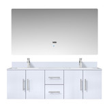 Lexora LVG60DM211 Geneva 60 in. W Glossy White Wall Mount Double Sink Vanity Cabinet, White Quartz Top, Faucet Set, and 60 in. LED Mirror