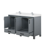 Lexora Ziva 60 inch W Dark Grey Double Sink Vanity Cabinet, White Quartz Top and Faucet Set