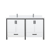 Lexora LVZV60DA201 Ziva 60 inch W White Double Sink Vanity Cabinet, White Quartz Top and Faucet Set