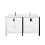 Lexora LVZV60DA301 Ziva 60 inch W White Double Sink Vanity Cabinet, Cultured Marble Top and Faucet Set