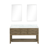 Lexora Norwalk 60 inch W Grey Oak Double Sink Vanity Cabinet, Carrara Marble Top, and 28 in Mirrors