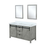 Lexora LVM60DH310 Marsyas 60 inch W Ash Grey Double Sink Vanity Cabinet, Cultured Marble Countertop and 24 in Mirrors