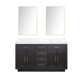 Lexora Abbey 60 inch W Black Oak Double Sink Vanity Cabinet, Carrara Marble Top, and 28 in Mirrors