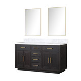 Lexora LVA60DJ110 Abbey 60 inch W Black Oak Double Sink Vanity Cabinet, Carrara Marble Top, and 28 in Mirrors