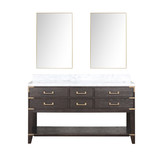 Lexora Norwalk 60 inch W Brown Oak Double Sink Vanity Cabinet, Carrara Marble Top, and 28 in Mirrors