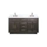 Lexora Abbey 60 inch W Brown Oak Double Sink Vanity Cabinet, Carrara Marble Top, and Faucet Set