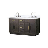 Lexora Abbey 60 inch W Brown Oak Double Sink Vanity Cabinet, Carrara Marble Top, and Faucet Set