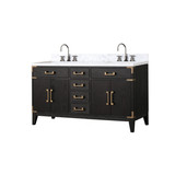 Lexora Laurel 60 inch W Black Oak Double Sink Vanity Cabinet, Carrara Marble Top, and Faucet Set