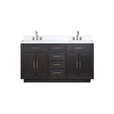 Lexora Abbey 60 inch W Black Oak Double Sink Vanity Cabinet, Carrara Marble Top, and Faucet Set