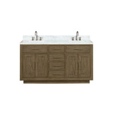 Lexora Abbey 60 inch W Grey Oak Double Sink Vanity Cabinet, Carrara Marble Top, and Faucet Set