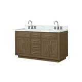 Lexora Abbey 60 inch W Grey Oak Double Sink Vanity Cabinet, Carrara Marble Top, and Faucet Set