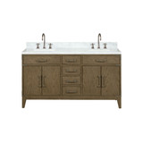 Lexora LVL60DR101 Laurel 60 inch W Grey Oak Double Sink Vanity Cabinet, Carrara Marble Top, and Faucet Set