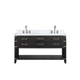 Lexora Norwalk 60 inch W Black Oak Double Sink Vanity Cabinet, Carrara Marble Top, and Faucet Set