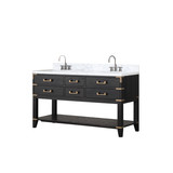 Lexora Norwalk 60 inch W Black Oak Double Sink Vanity Cabinet, Carrara Marble Top, and Faucet Set