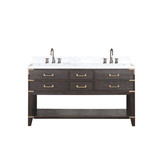 Lexora Norwalk 60 inch W Brown Oak Double Sink Vanity Cabinet, Carrara Marble Top, and Faucet Set