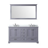 Lexora Dukes 60 in. W Dark Grey Double Sink Vanity Cabinet, Cultured Marble Top, Faucet Set, and 58 in. Mirror