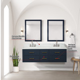 Lexora  LVC60DE111 Castor 60 in W x 22 in D Blue Double Bath Vanity, Carrara Marble Top, Faucet Set, and 28 in Mirrors