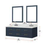 Lexora LVC60DE111 Castor 60 inch W Blue Double Sink Wall Hung Vanity Cabinet, Carrara Marble Top, Faucet Set, and 28 in Mirrors