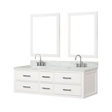 Lexora Castor 60 inch W White Double Sink Wall Hung Vanity Cabinet, Carrara Marble Top, Faucet Set, and 28 in Mirrors