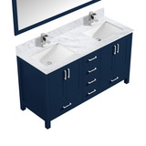 Lexora Jacques 60 in. W Navy Blue Double Sink Vanity Cabinet, Carrara Marble Top, Faucet Set, and 58 in. Mirror