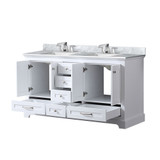 Lexora LVD60DA101 Dukes 60 in. W White Double Sink Vanity Cabinet, Carrara Marble Top, and Faucet Set