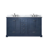 Lexora LVD60DE101 Dukes 60 in. W Navy Blue Double Sink Vanity Cabinet, Carrara Marble Top, and Faucet Set