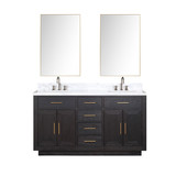 Lexora LVA60DJ111 Abbey 60 inch W Black Oak Double Sink Vanity Cabinet, Carrara Marble Top, Faucet Set, and 28 in Mirrors