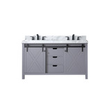 Lexora LVM60DB101 Marsyas 60 inch W Dark Grey Double Sink Vanity Cabinet, Carrara Marble Countertop and Faucet Set