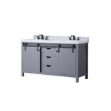 Lexora Marsyas 60 inch W Dark Grey Double Sink Vanity Cabinet, Carrara Marble Countertop and Faucet Set