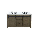 Lexora Marsyas 60 inch W Rustic Brown Double Sink Vanity Cabinet, Cultured Marble Countertop and Faucet Set